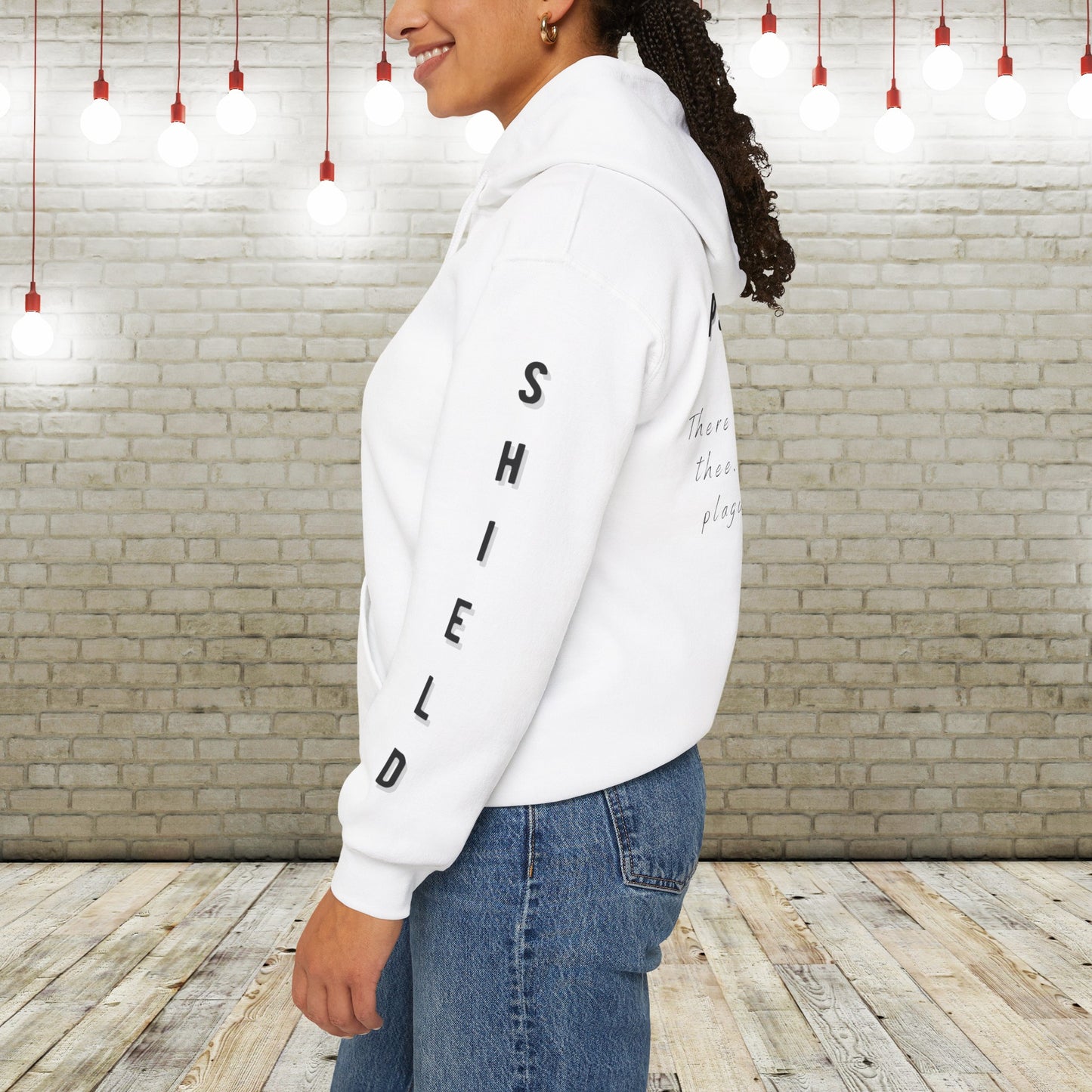 "Protection" Collection: Psalms 91:10 with Shield & Buckler Sleeves Heavy Blend™ Hoodie Sweatshirt