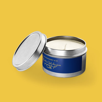 "Power to Get Wealth" Collection: Deuteronomy 8:18 Tin Scented Candles