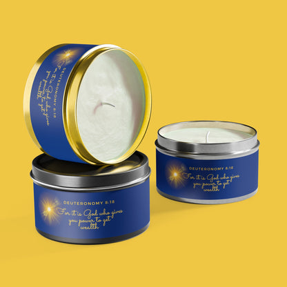 "Power to Get Wealth" Collection: Deuteronomy 8:18 Tin Scented Candles