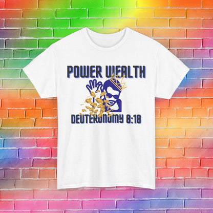 "Power to Get Wealth" Collection: Deuteronomy 8:18 Men's Heavy Cotton T-Shirts - Plain Vision Brand