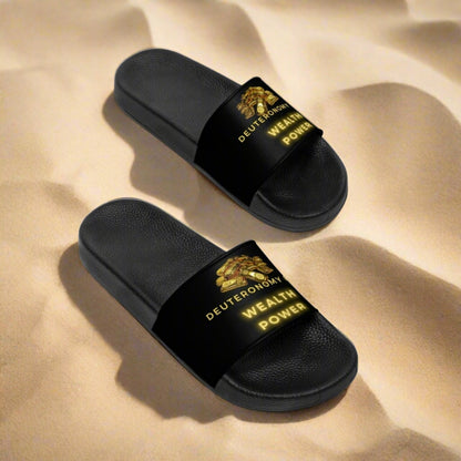 "Power to Get Wealth" Collection: Men's Slide Sandals Deuteronomy 8 18 - Plain Vision Brand
